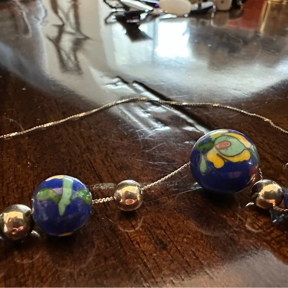 14k gold cloisone necklacece - Picture 7 of 7